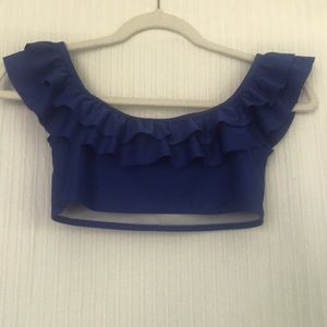 Blue ruffled bathing suit top